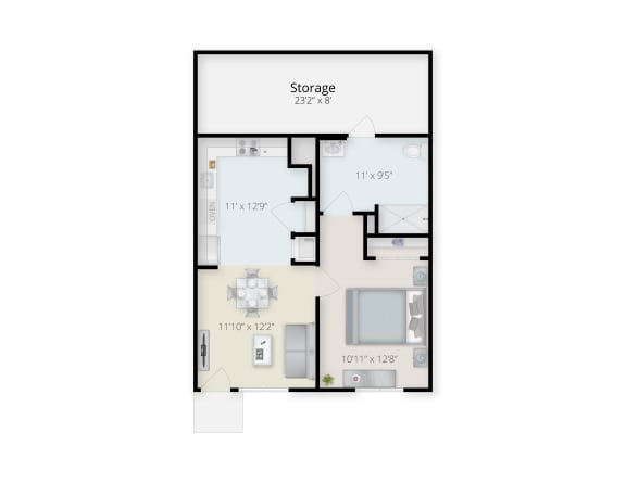 One Bedroom Floor plan A at Georgetowne Homes in Hyde Park, MA.