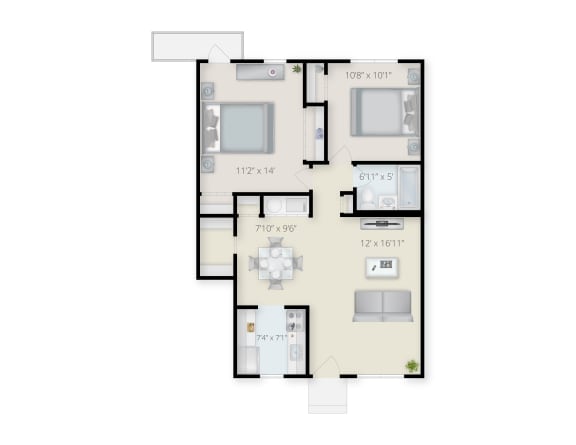 Two Bedroom Floor Plan B at Georgetowne Homes Apartments, Hyde Park, 02136
