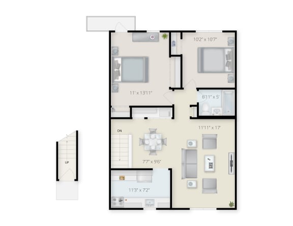 Two Bedroom Floor Plan C at Georgetowne Homes Apartments, Hyde Park, NY