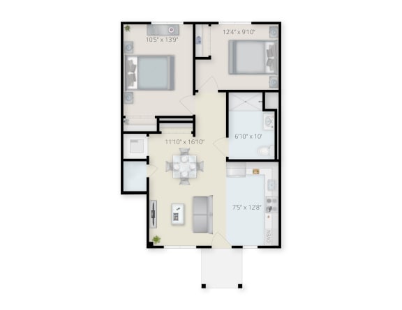 Two Bedroom Floor Plan D at Georgetowne Homes Apartments, Massachusetts, 02136