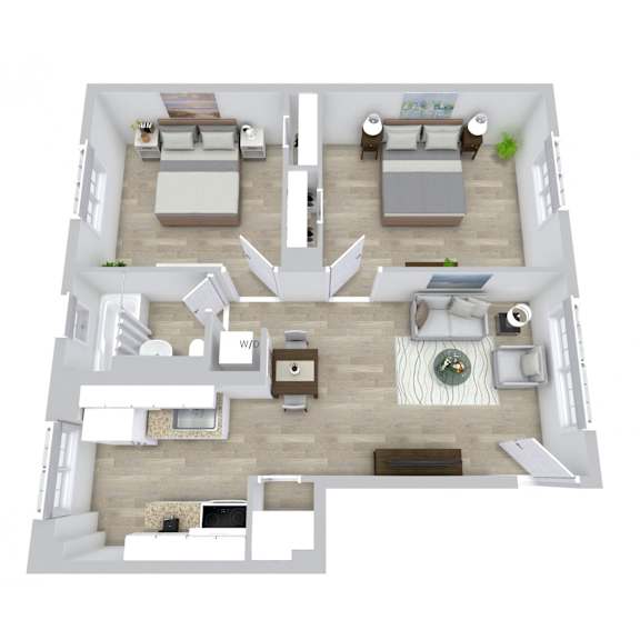 2 Bed 1 Bath Floor Plan at Lenox Apartments, Boston