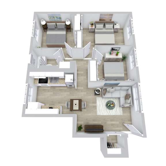 3 Bed 1 Bath Floor Plan at Lenox Apartments, Massachusetts
