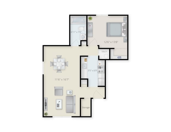 Floor Plan Layout for One Bedroom On The First Floor.