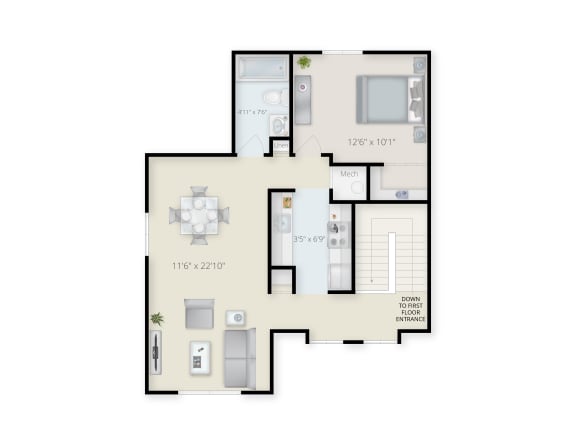 Floor Plan Layout for One Bedroom On The First Floor.