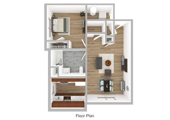 A one bedroom one bathroom apartment floor plan