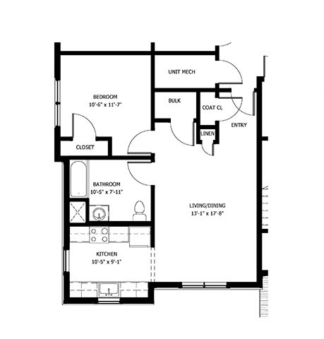 Floor Plan  1 bedroom 1 bath apartment at Meadows at Middle Settlement in New Hartford, NY