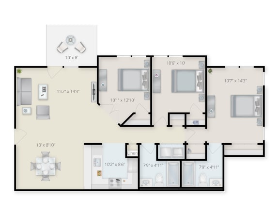 Three bedroom Two Bath Floor Plan A at Pondside at Littleton. at Pondside at Littleton, Littleton, MA