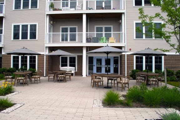 Patio at Ocean Shores Apartments in Marshfield, MA
