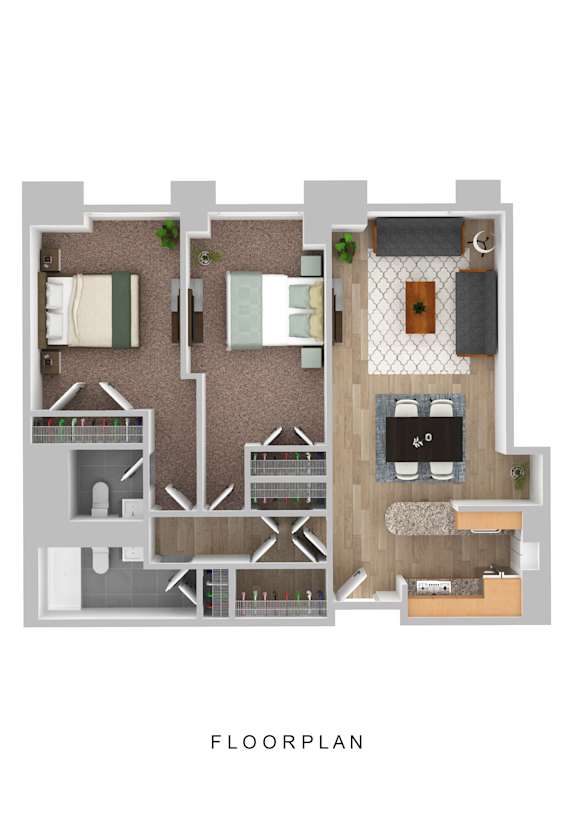 2 Bed 1.5 Bath Floor Plan at Royal Worcester Apartments in Worcester MA