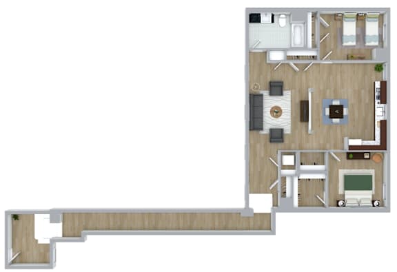 Two Bedroom One Bath Plus Floor Plan at The Atwater at Ninth Square Apartments, Connecticut