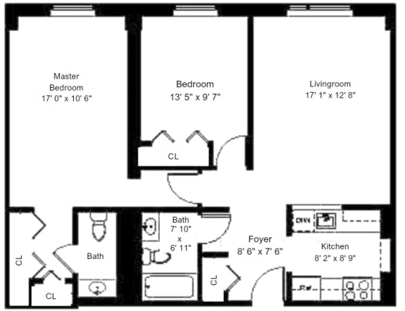 Two Bedroom Floorplan Two Bedroom Floorplan at St. Stephen's Tower, Massachusetts, 01902