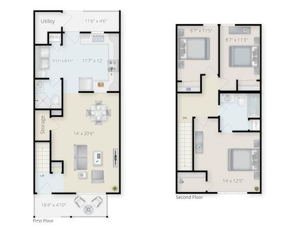 Floor Plan  Three Bedroom Two Bath Townhome Tax Credit  at Summit Wood Apartments, Watertown, 13601