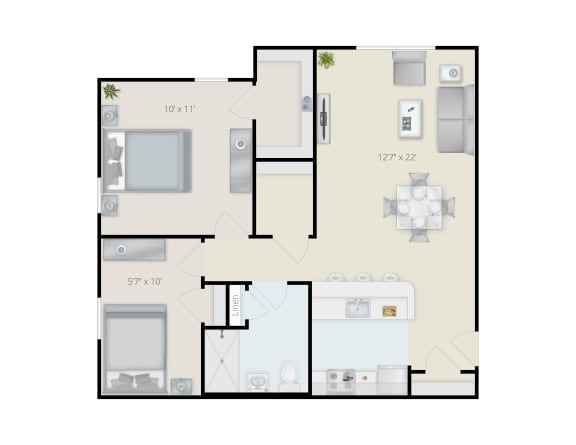 2 Bedroom 1 Bathroom B at The Birches at Chambers, New York, 12401
