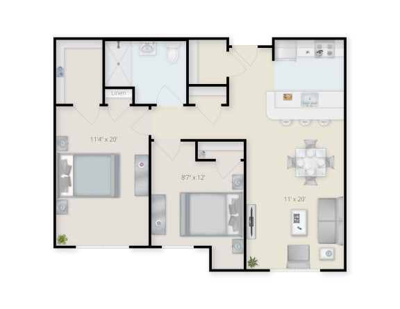 2 Bedroom 1 Bathroom A at The Birches at Chambers, Kingston, 12401