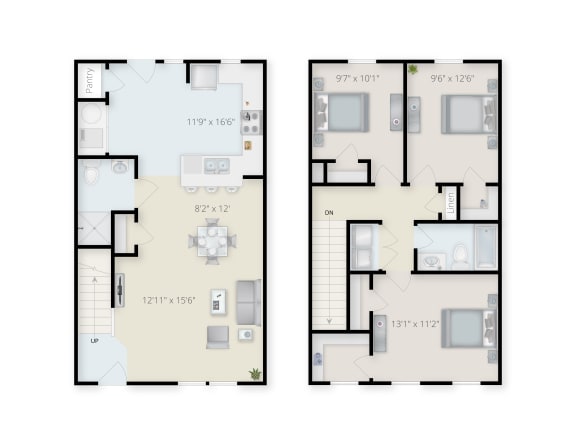 Three Bedroom Two Bathroom Apartment B.at Waterfront Apartments, New York, 14201