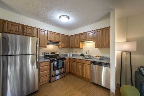kitchen with wood cabinets and stainless steel appliances at Waterford Place, Massachusetts, 02118