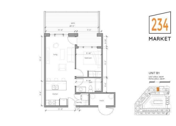 1bed 1bath Style B - Large Balcony