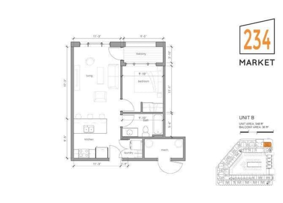 1bed 1bath Style B - Balcony