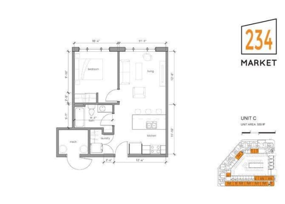 1bed 1bath Style C - No Balcony