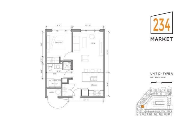 1bed 1bath Style C - No Balcony, Barrier Free