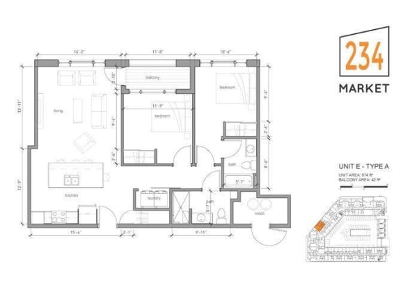 2bed 2bath Style E - Balcony, Barrier Free