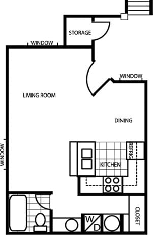 Studio Floor Plan at Butterfield Apartments, Flagstaff AZ 86004