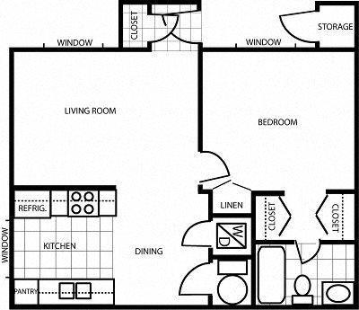 1 Bedroom Floor Plan at Country Club Meadows Apartments, Arizona, 86004