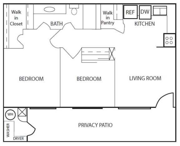2 Bed Floor Plan at Rio Verde Apartments, Cottonwood, AZ