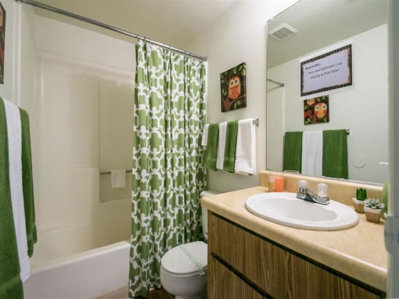 Bathroom With Bathtub at Pine View Village Apartments, Flagstaff, Arizona