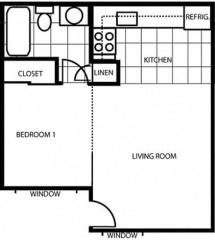 Floor Plan  Studio Floor Plan at Pine View Village Apartments, Flagstaff, Arizona