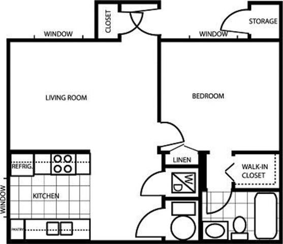 One Bedroom Floor Plan at Country Club Terrace Apartments, Flagstaff, AZ, 86004