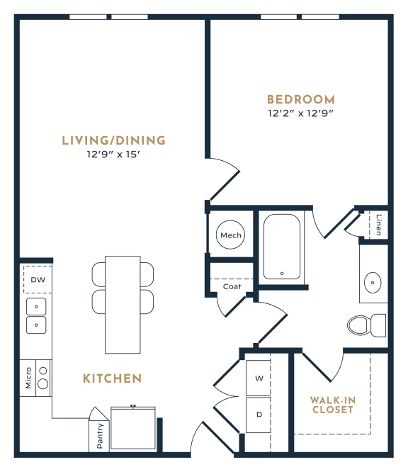 a floor plan of a bedroom apartment at 55 Fifty at Northwest Crossing, Houston, 77092