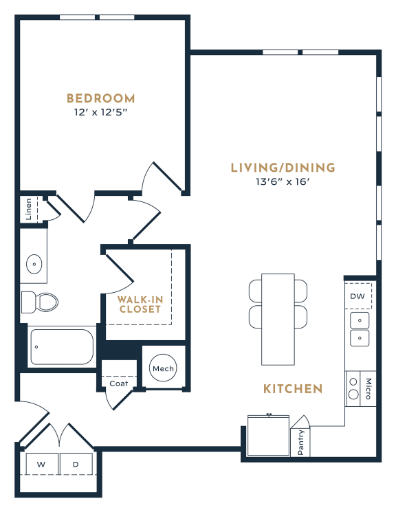 a floor plan of a bedroom apartment at 55 Fifty at Northwest Crossing, Houston Texas