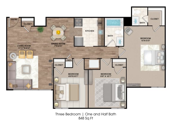 a floor plan of one and half baths