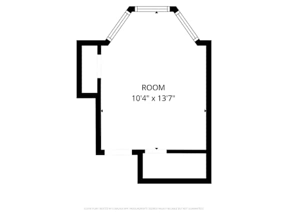 A black and white floor plan of a room sized 10'4" x 13'7".