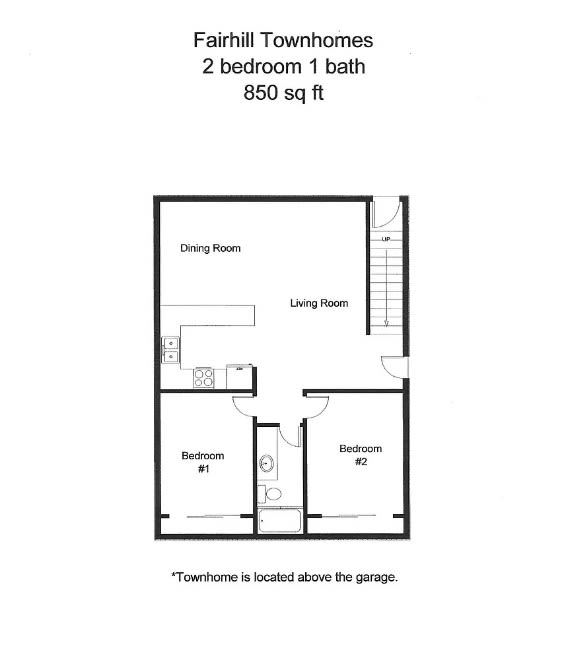 the floor plan of fairhill townhomes 2 bedroom 1 bath 640 sq ft