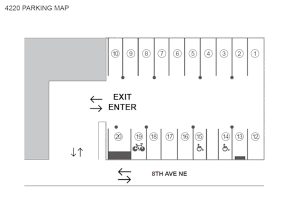 A parking map for 4220 shows the layout of parking spaces and exits.