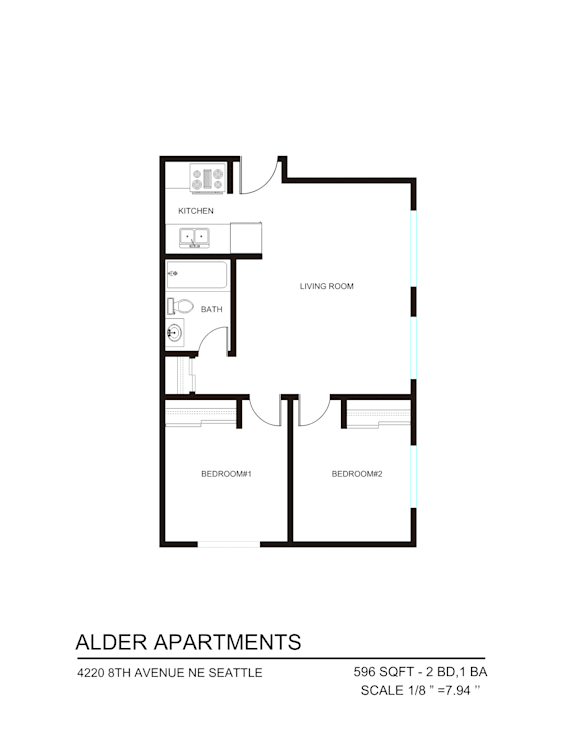 A floor plan for the Alder Apartments.