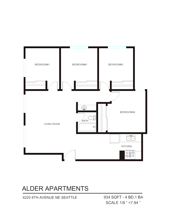 A floor plan for the Alder Apartments in Seattle.