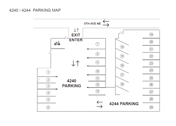 A diagram of a parking map showing the layout of parking spaces.