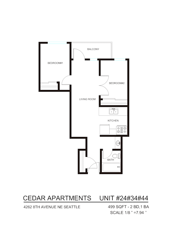 A floor plan of an apartment in Cedar Apartments.