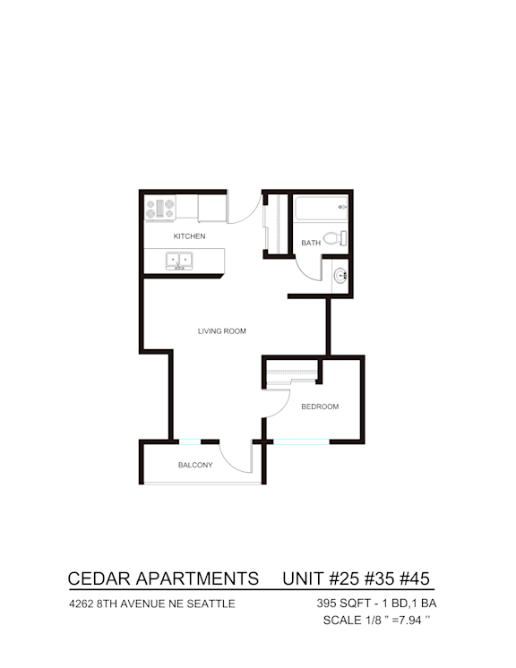A black and white diagram of an apartment layout.