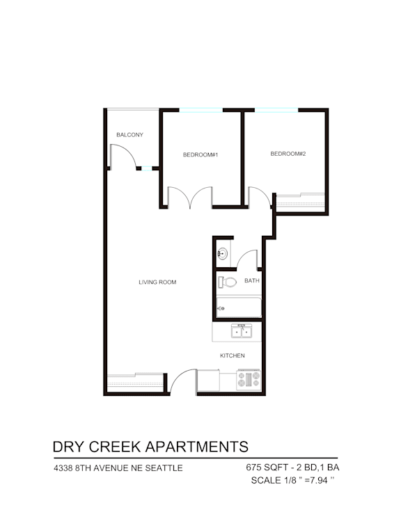 A floor plan of apartment layout for Dry Creek Apartments.