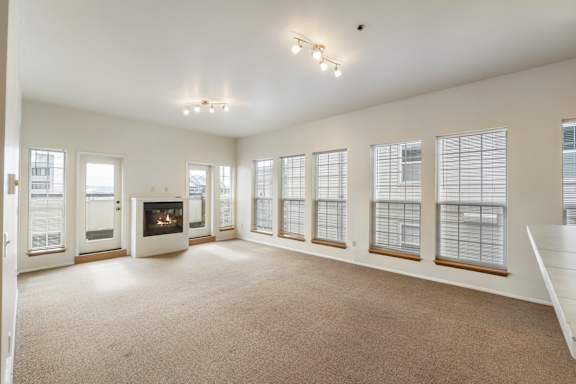 Living room with fireplace and incredible natural lighting