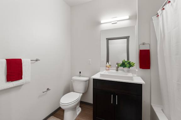 A white toilet sits next to a sink in a small bathroom.