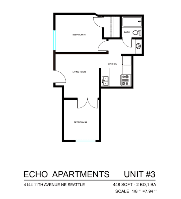 A floor plan for Echo Apartments Unit #3.