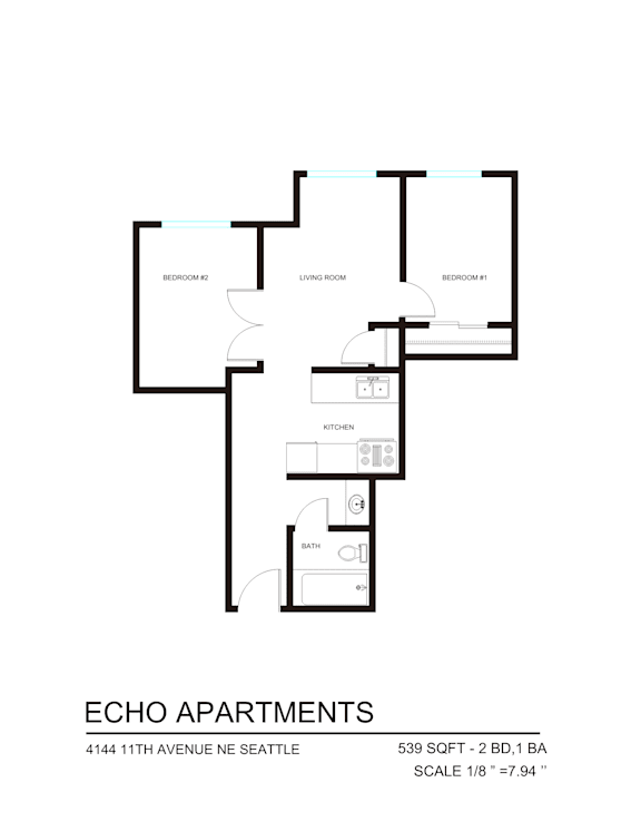 A floor plan for Echo Apartments located at 4144 11th Avenue NE, Seattle.