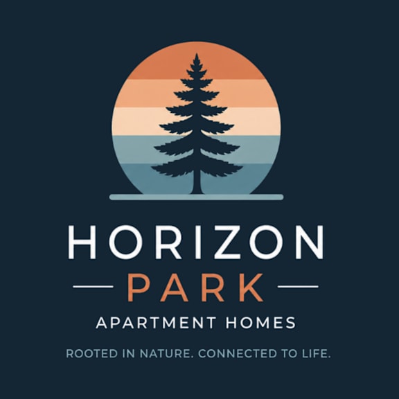 A logo for Horizon Park Apartment Homes featuring a tree and a sunset.