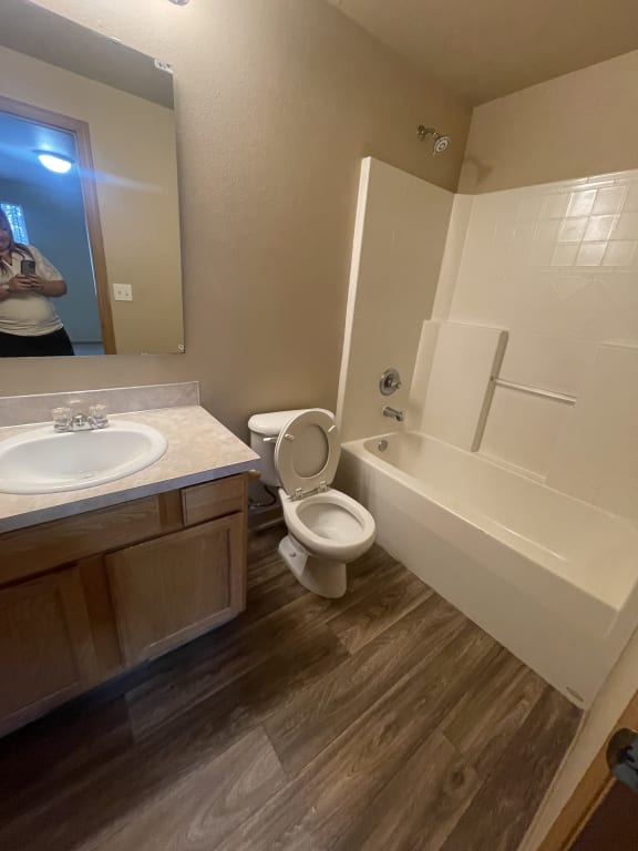 an overhead view of a bathroom with a toilet and sink