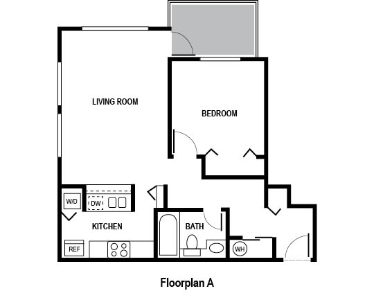 Floor Plan 1 bedroom 1 bath 622 sq. ft. at Charbonneau Apartments in Seattle, WA 98101